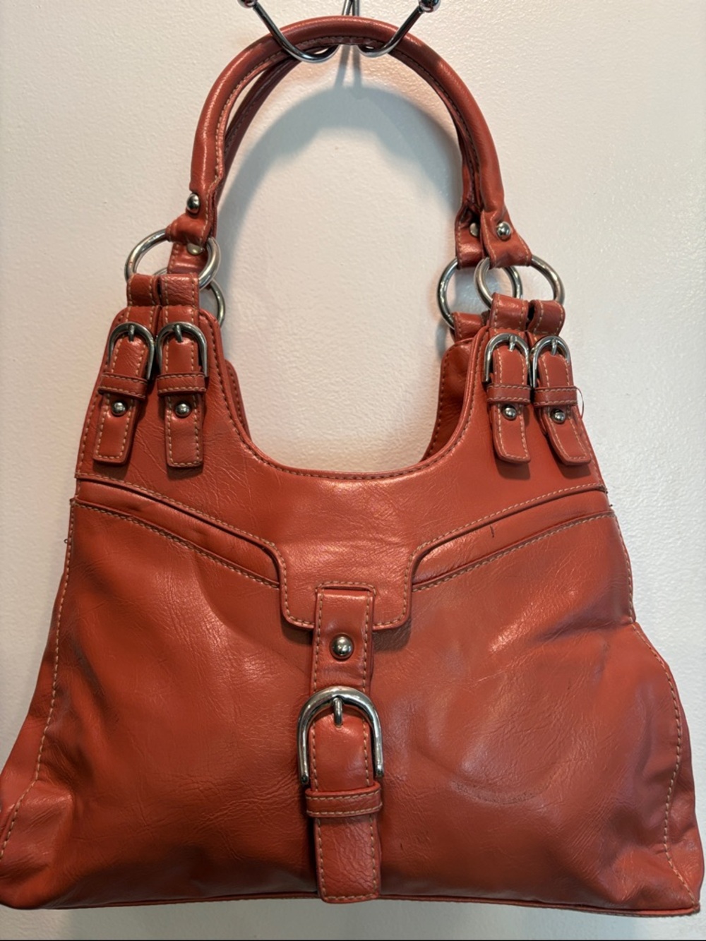 St. John's Bay Burnt Orange Leather Shoulder Bag. Vintage 80”s bag